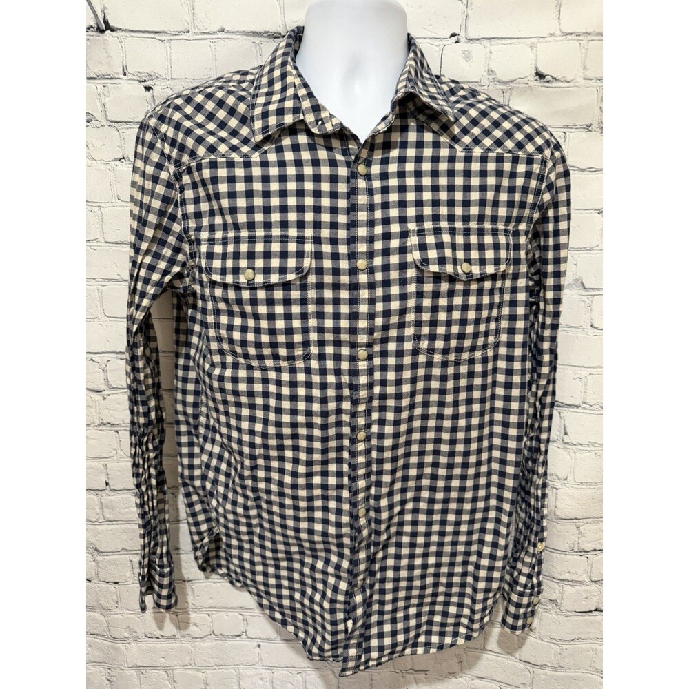Lucky Brand long-sleeve Western shirt classic fit navy and white gingham Medium